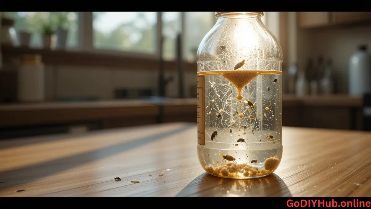 Plastic bottle fly trap with sugar-vinegar mix