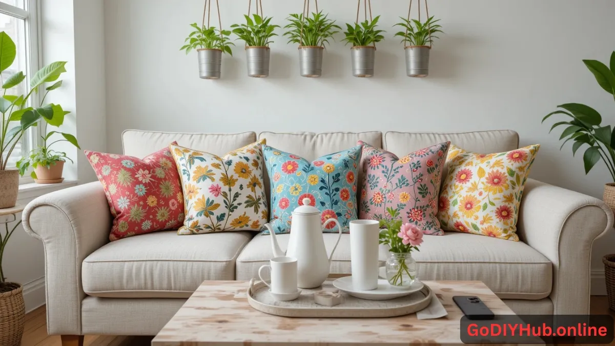 Colorful handmade cushion covers from recycled fabric