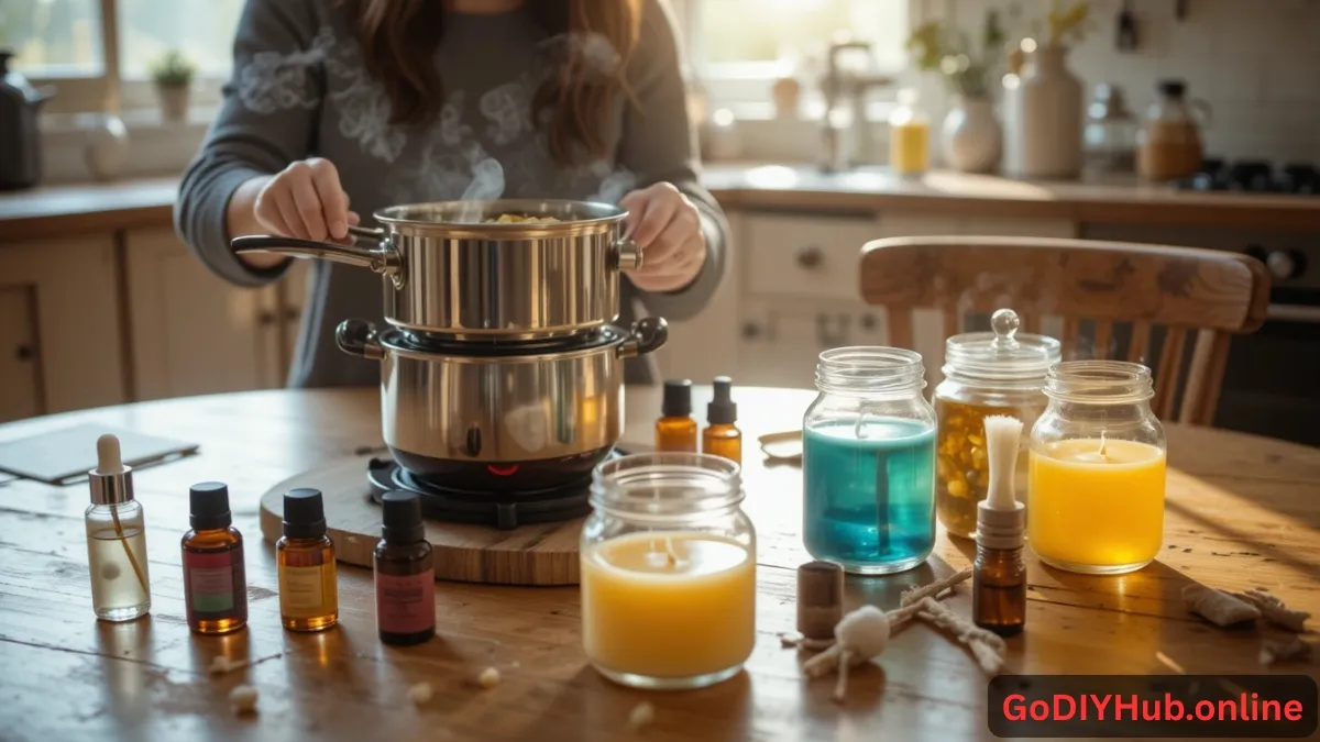 Wax melting in a double boiler for DIY candle making