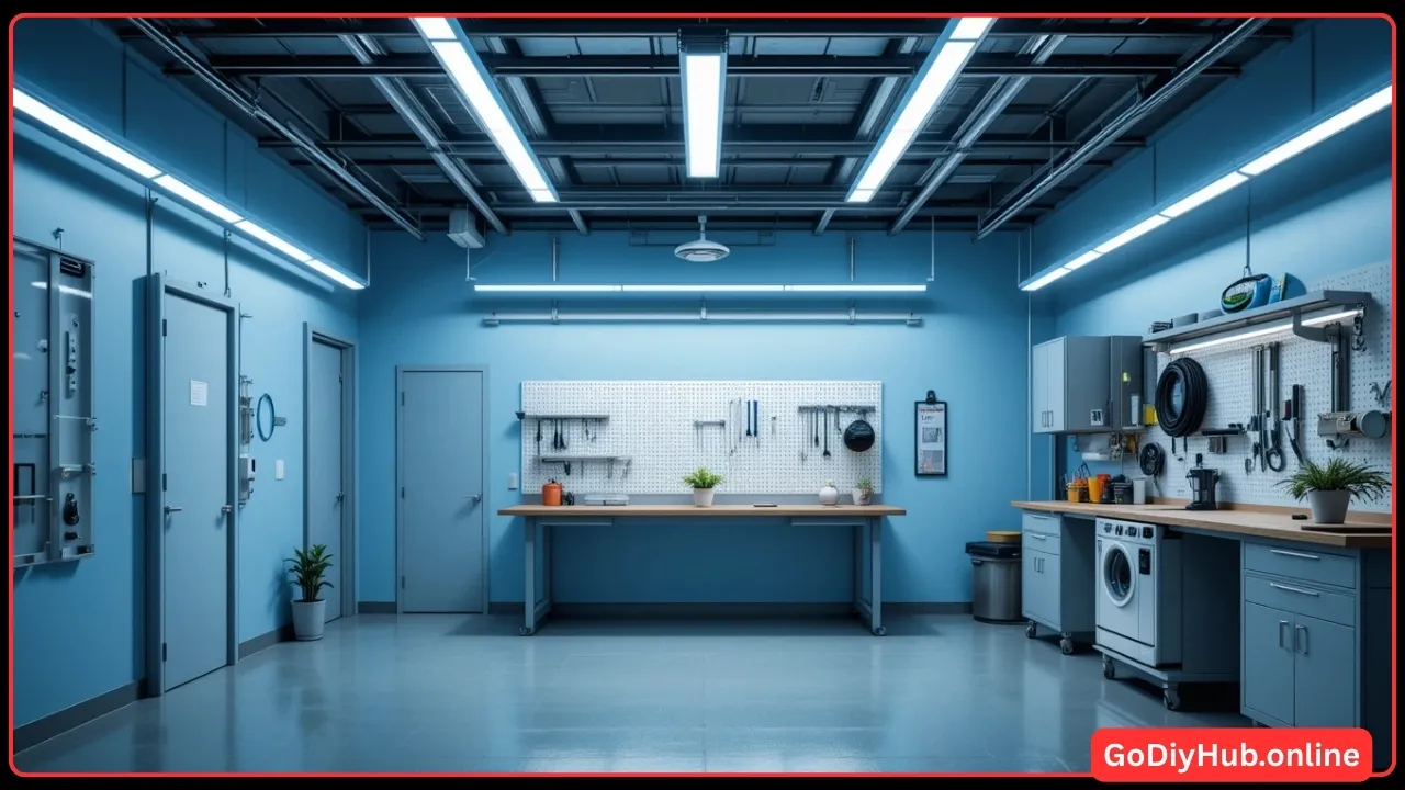 Modern LED strip lighting in a DIY garage